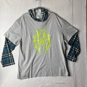 Disney Parks The Haunted Mansion Layered Look Flannel Plaid Sleeve Hoodie Large